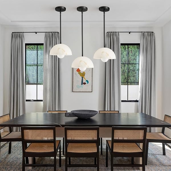 HAHZT MODERN PENDANT LIGHT FIXTURES: 10 INCH RESIN SHADE MID CENTURY CHANDELIER – ADJUSTABLE BLACK PENDANT LIGHTING FOR KITCHEN ISLAND LIVING ROOM BEDROOM