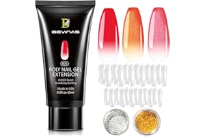 BEVINAS Poly Gel Nail Kit Professional Poly Gel Nail Colors Poly Nail Gel Extension Gel Kit for Beginners Starter Kit (B08-Red by Cold)