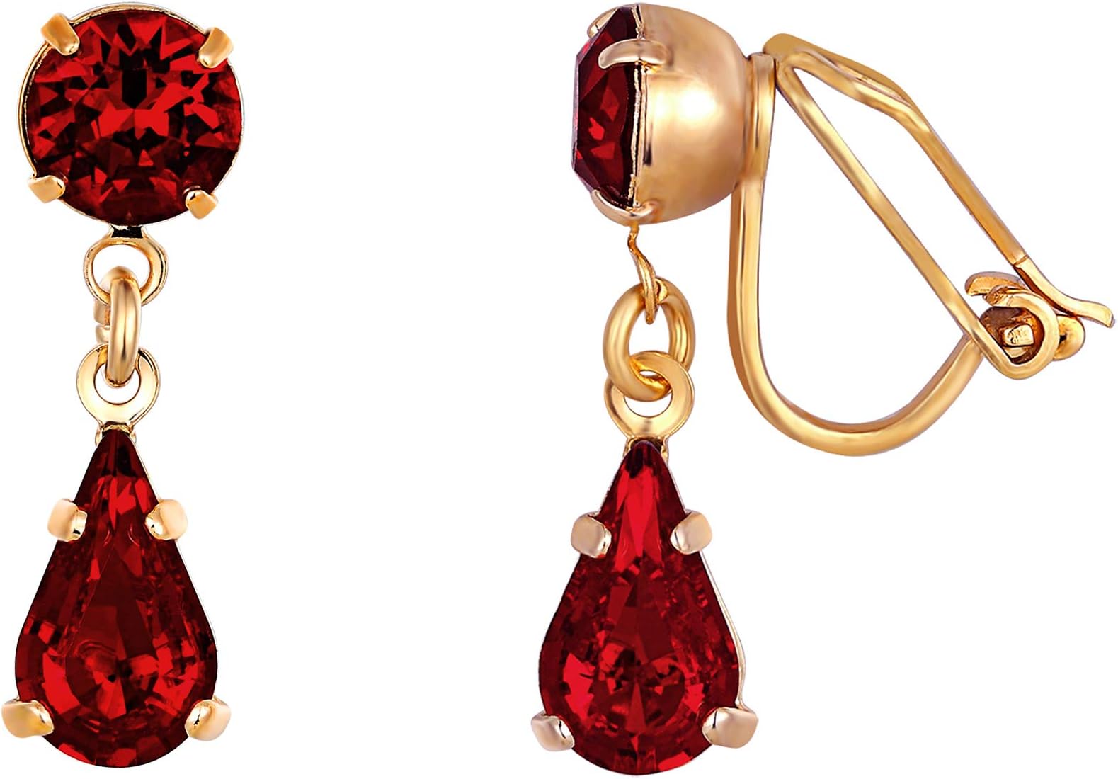 Ruby Swarovski Crystal Earrings - Women's Teardrop Earrings Made From Two Red Siam Swarovski Crystals - Presented in a…