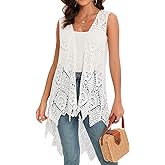 Women's Crochet Lace Vest Boho Sleeveless Kimono Irregular Hem Cardigan