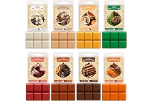 SNOWSEN Fall Wax Melts, 8 Pack Scented Wax Cubes, Soy Wax Cubes Strong Autumn Scent, Wax Melts Tarts for Warmer - Pumpkin Pie, Cinnamon, Harvest Spice, Apple Cider and More, Colored Wax Melt Gift Set