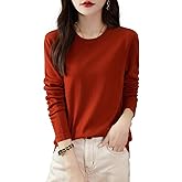 Chanyarn Women's 100% Merino Wool Base Layer Shirt Tops Crewneck Long Sleeve Travel Hiking Tee T Shirt Pullover Sweater