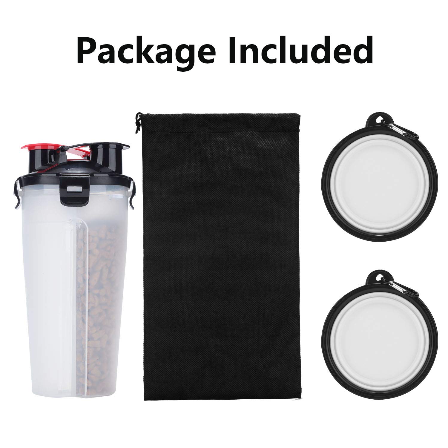 Dog Water Bottle Food Container - VIPpet 2 in 1 Travel Dog Water Dispenser With 2 Collapsible Silicone Bowls for Pets