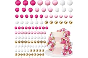 RASSLISA 113 PCS 5 Size Colorful Balls Cake Topper Foam Ball Cake Decorations Ball Shaped Cake Insert Topper for Birthday Baby Shower Wedding Decoration Supplies (Gold Pink White Hot Pink)