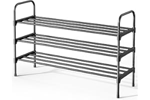 Kitsure Shoe Rack - 3-Tier Space-Saving Shoe Organizer & Shoe Shelf with Handle, Easy Assembly, Sturdy Metal Shoe Rack for Cl