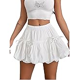 Verdusa Women's Bubble Skirt Ruffled Pleated Mini Skirt Elastic Waist Short Skater Skirts