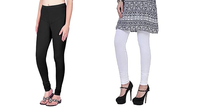 Women's Cotton Chudidar Leggings (Black & White) (Pack of 2)
