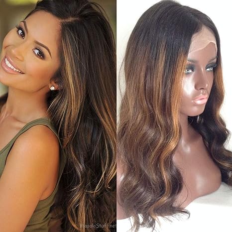 Ombre Lace Front Human Hair Wigs Brazilian Body Wave Highlights Color Glueless Lace Front Wigs For Black Women 18inch