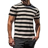 RGJU Mens Striped T Shirt Textured Pique Crewneck Fitted Casual Tee, Breathable Moisture Wicking Knit Summer Top, Regular Fit