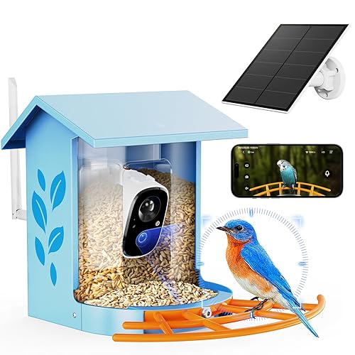 Bird Feeder with Camera Smart Solar Powered Birds Feeder with 1080P FHD, Auto Motion Detect & Notify, AI Identify 11000+ Bird Species Identification & 3W Solar Panel, (with Solar Panel)