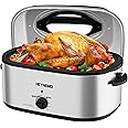 26 Quart Electric Roaster Oven with Visible & Self-Basting Lid, Large Turkey Roaster with Defrost Warm Function, Adjustable Temperature, Removable Pan Rack, Stainless Steel, Silver