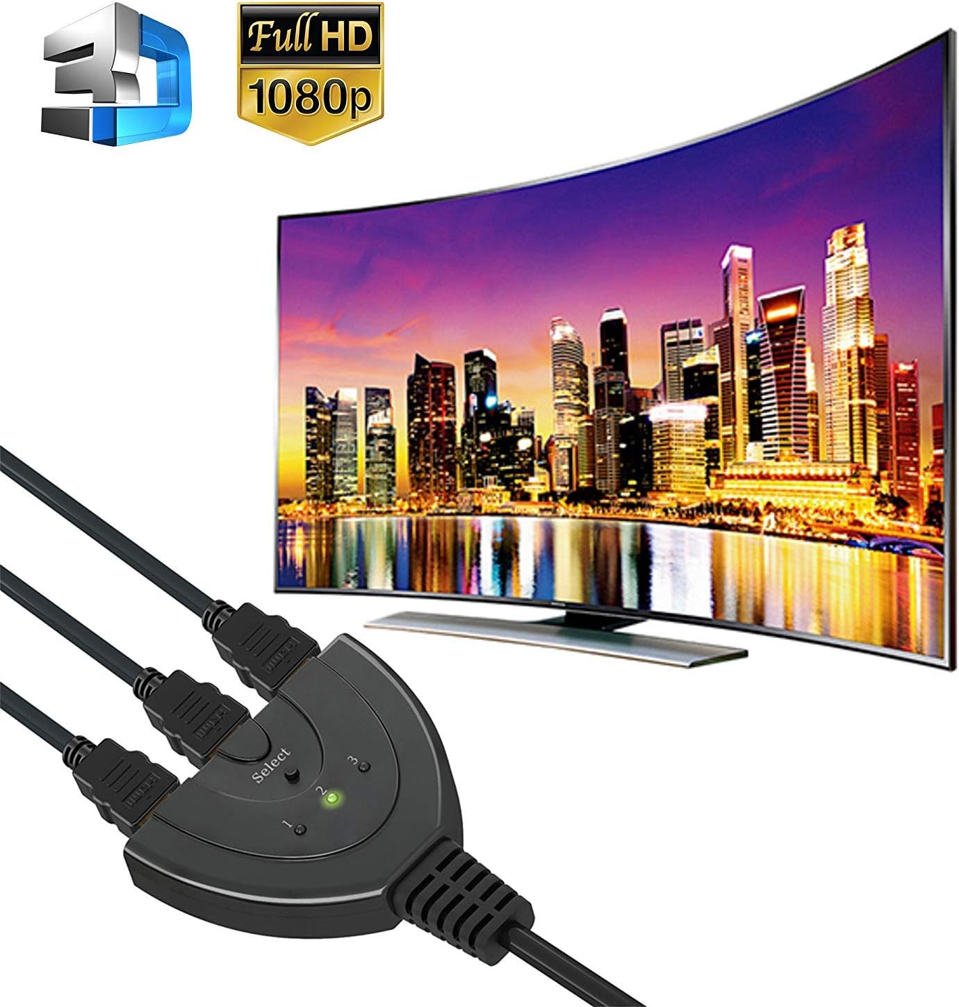 HDMI Switch, GANA Gold Plated 3-Port HDMI Switcher, Splitter, Supports Full HD1080p, 3D with High Speed Pigtail Cable: Electronics