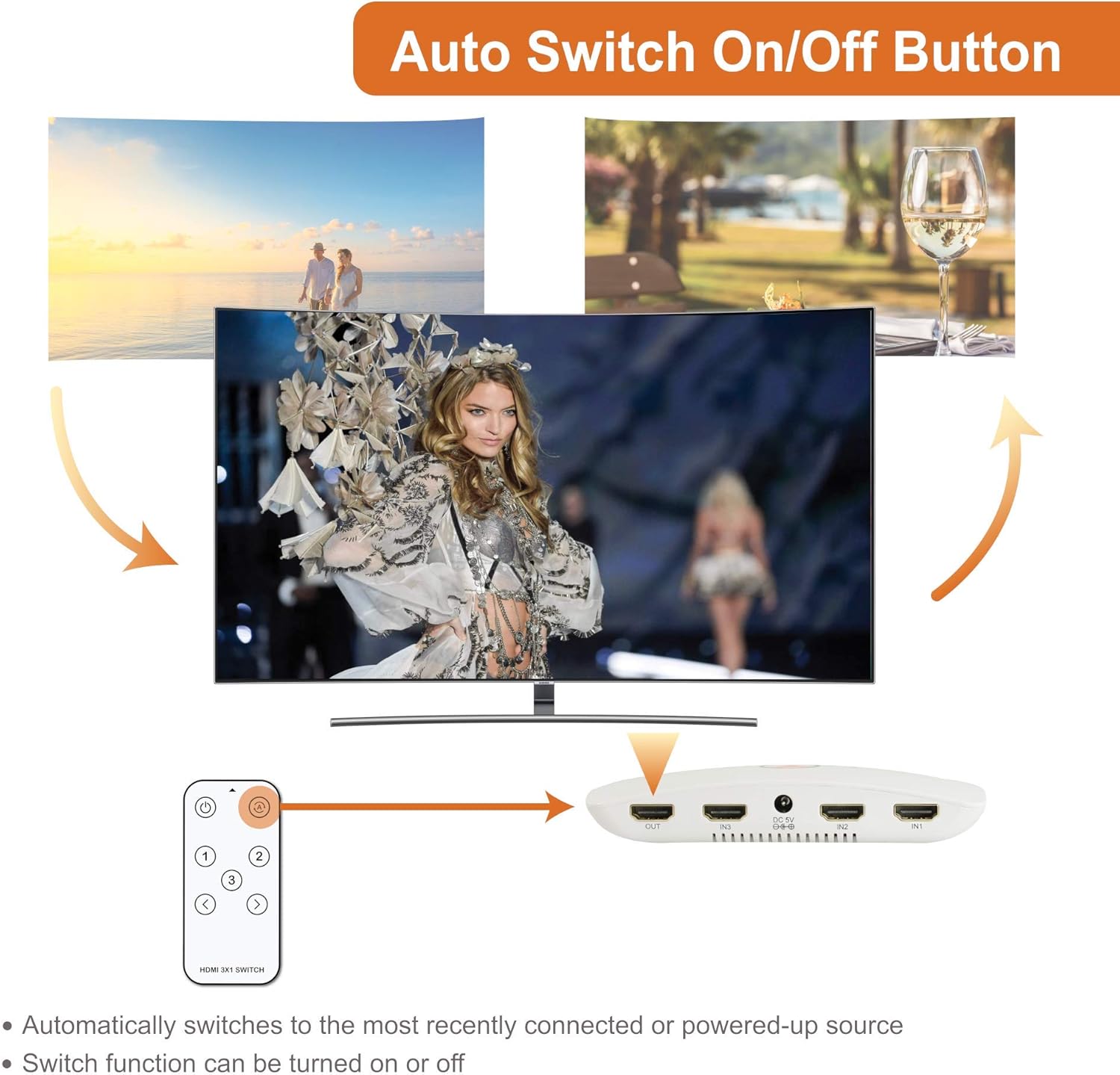 J-Tech Digital 3x1 HDMI 2.0 Switch HDMI Switch 4K@60Hz, HDCP 2.2, HDR, YUV 4:4:4 with Remote Control auto-Switching Function on/Off Control4 Driver Available (3 in 1 Out) [JTECH-18GSW3]: Home Audio & Theater