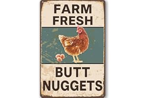 YCYDILIRAB Vintage Metal Signs Chicken Coop Signs for Farm Yard Decor, Farm Tin Signs for Home Kitchen Outdoor Decor, Fresh Butt Nuggets - 8×12 inches