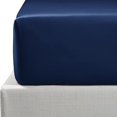 NTBAY 500 Thread Count Egyptian Cotton Fitted Sheet Navy 135x190 Deep Pocket