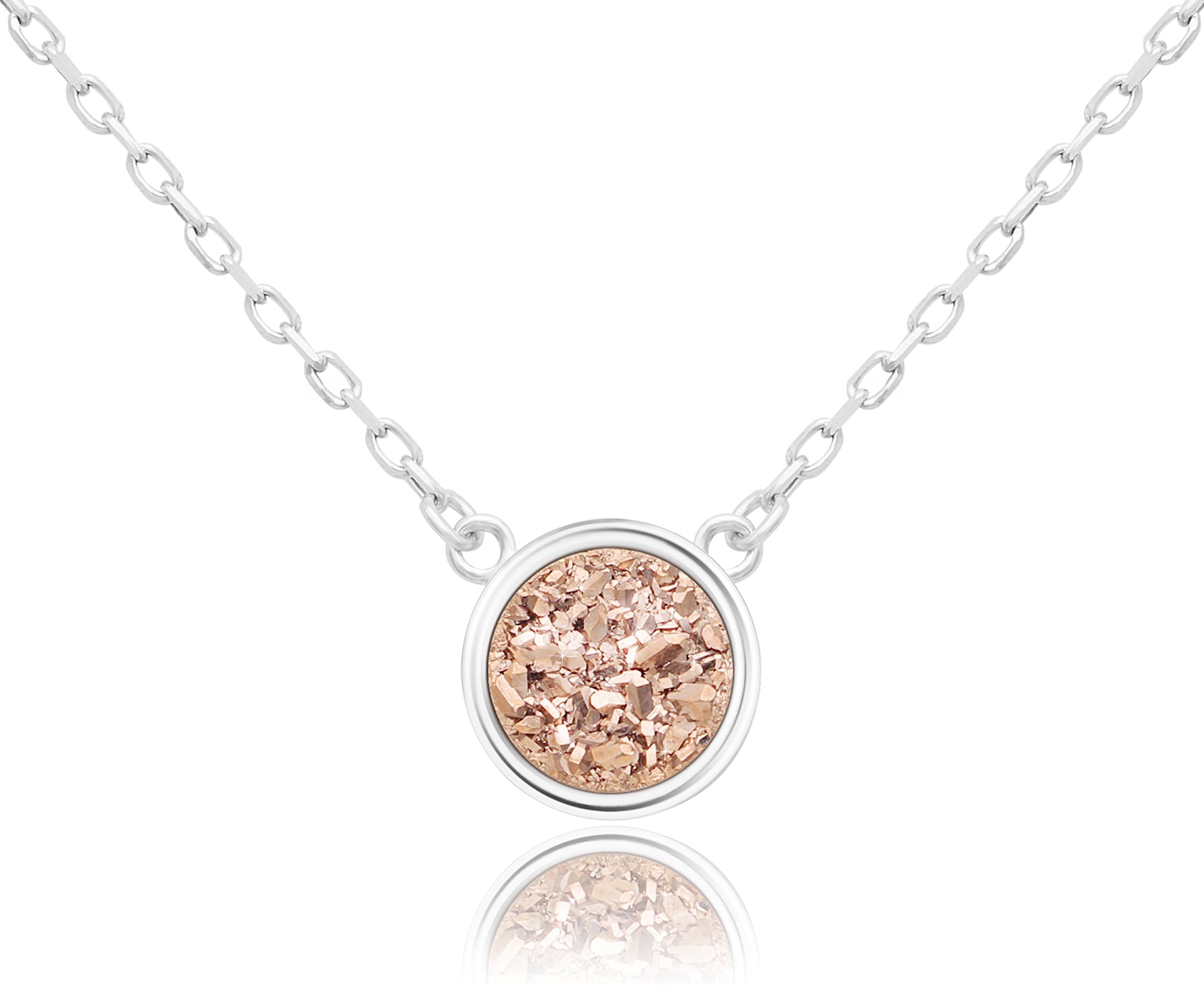 KristLand - S925 Silver Necklace with Natural Druzy Little Round Pendant Delicate Short Chain Choker Faries Collections for Your Love