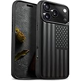 Carveit Magnetic Wooden Case for iPhone 17 Pro Max Case, Wood Artisan Engraved & Black Soft TPU Shockproof Cover, Compatible with MagSafe Wireless Chargers (The Classic American Flag) Blackwood