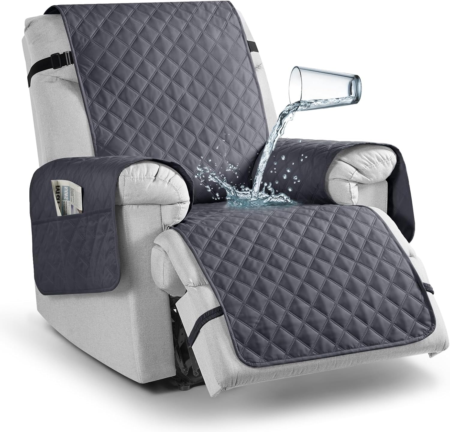 Slipcovers - TAOCOCO Non-Slip Recliner Chair Cover Sofa Slipcover, Pet Cover for Small Recliner Chair with Elastic Straps, Washable Reclining Chair Cover Recliner Furniture Protector (23'' Small, Dark Grey)