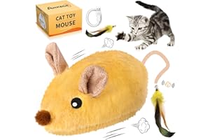 ANKEGE Interactive Cat Toys Mouse for Indoor Cats Rechargeable Cat Toy Mouse Toy Feather Bell Tail Lifelike Electric Automatic for All Breeds Boredom Exercise-Yellow