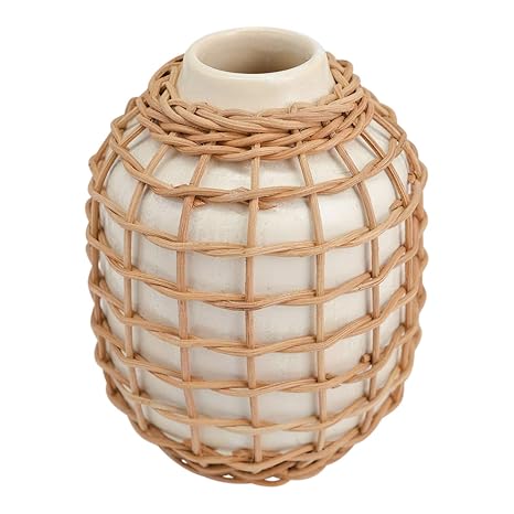 Amazon Com Floor 9 White Vase With Rattan Wrap Home Kitchen