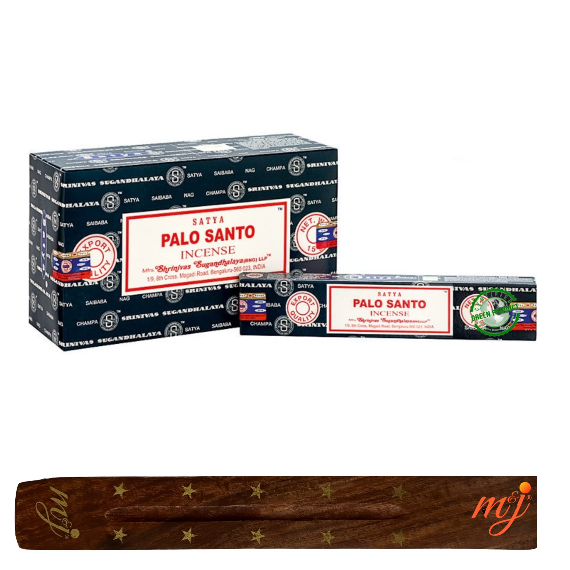 Original Satya Nag Champa Palo Santo Incense Sticks | with M&J incense sticks holder | Full Box | for Aromatherapy, Spa, Yoga, Weddings, Meditation, Healing, Positivity and Relaxation