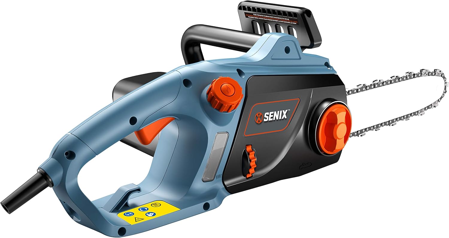 SENIX CSE12M 12 Amp Electric Chainsaw with 16" Oregon Bar and Chain, Tooless Chain