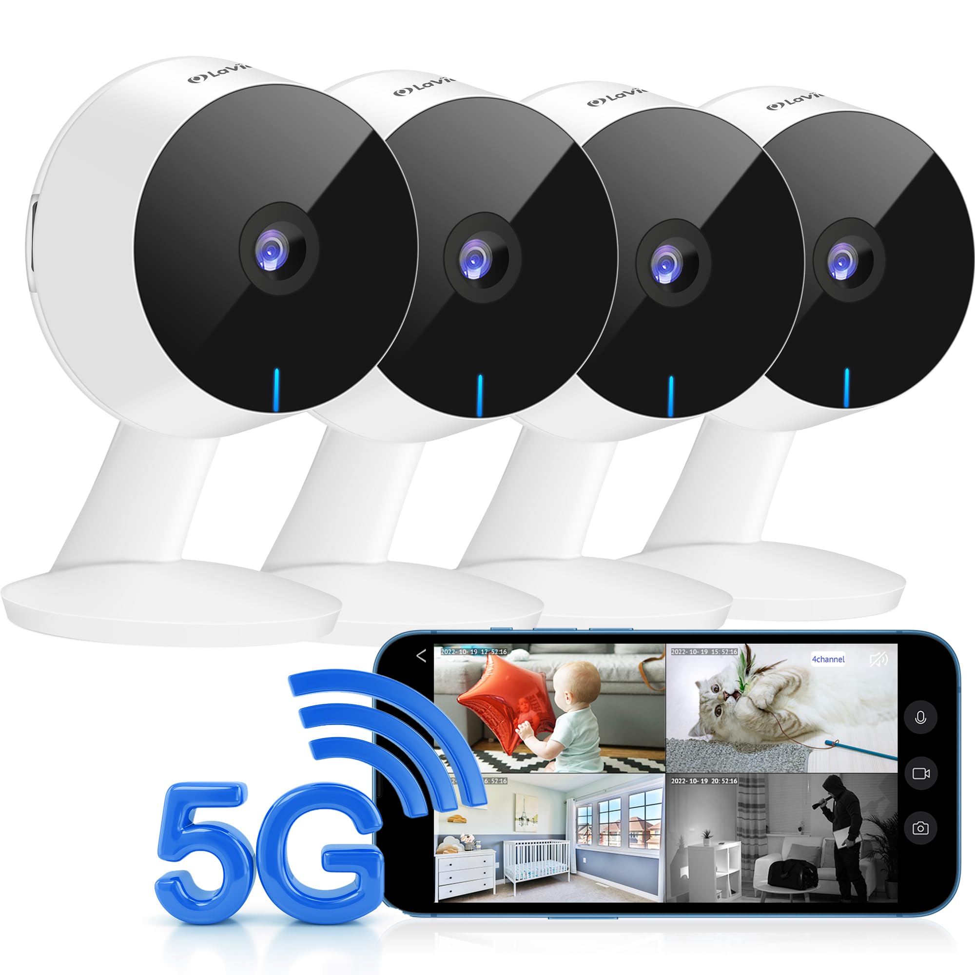 LaView 5G& 2.4GHz Security Cameras 4pcs, Home