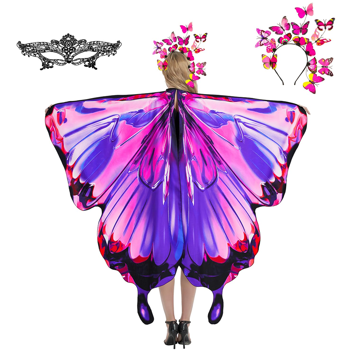 plainshe Butterfly Wings, Fairy Wings for Adults, Butterfly Costume, Halloween Costumes for Women, 3PCS Butterfly Cape Set. (#033)