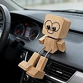 Repnalm Car Dashboard & Desk Decorations, Shaking Wooden Man Figurine, Funny Desktop Decor Car Accessories, Shaking Feet Wooden Doll Car Dashboard with 12pcs Magnetic Expressions
