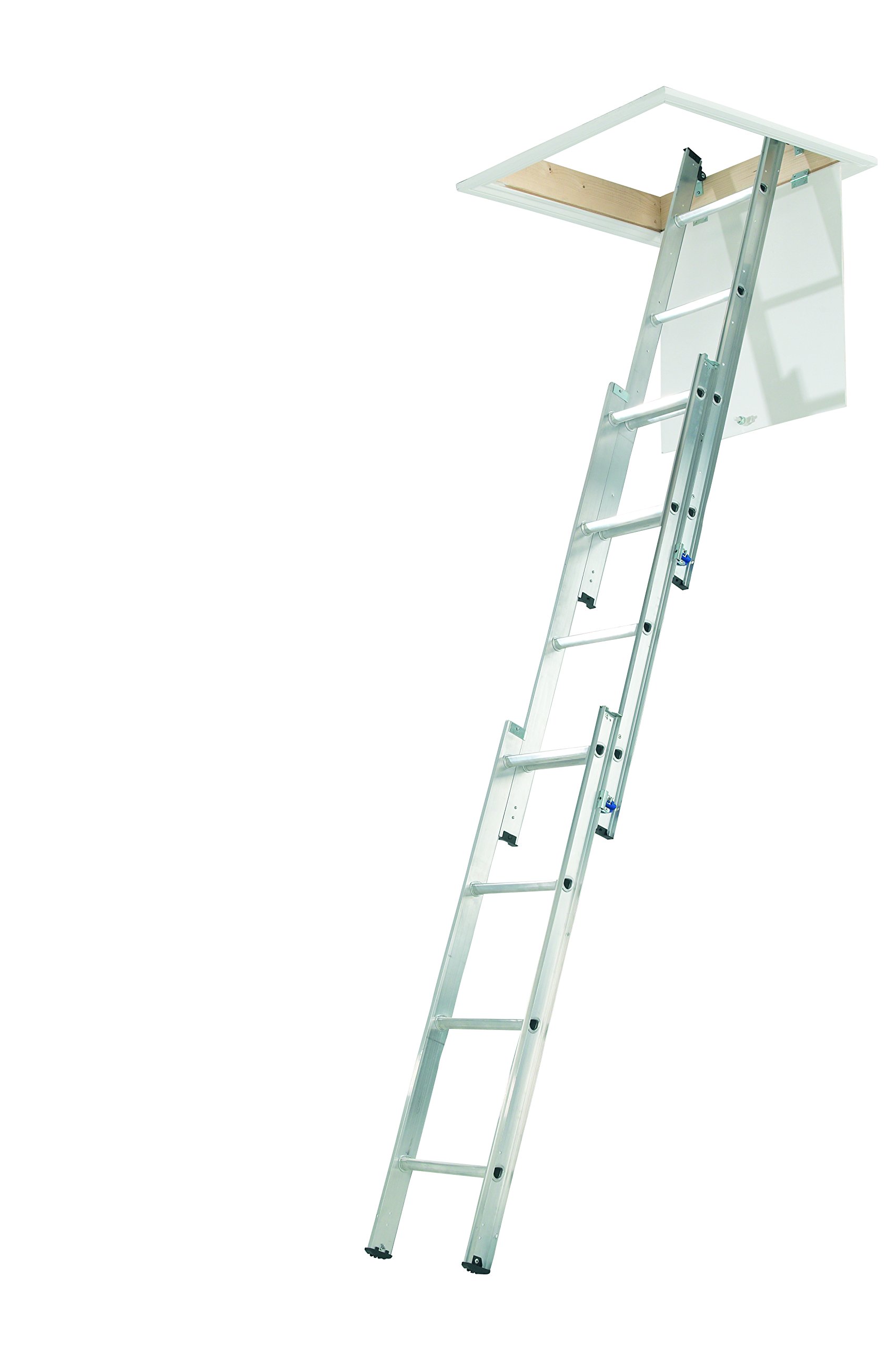 Abru 37000 3 Section Compact Aluminium Loft Ladder, Comfort D-Shaped Rungs, Inc. Stowing Pole, 150kg Load Capacity, Safety Certification EN14975, 5 Year Guarantee