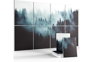 FLUXYNARA Wall Art Acoustic Panels,35''X24''Soundproof Wall Panels-8-Pack with 50 Adhesive Tabs, Panels for Living Room and Recording Studio, Offices-Foggy Nature Forest