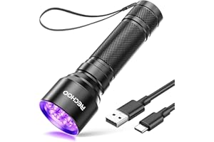 RECHOO UV Flashlight Black Light, 21 LED 395nm Ultraviolet Rechargeable Flashlights UV Light, Waterproof Portable BlackLight Flashlights for Pet Urine Detection, Dry Stains, Bed Bug, Fluorescent Agent