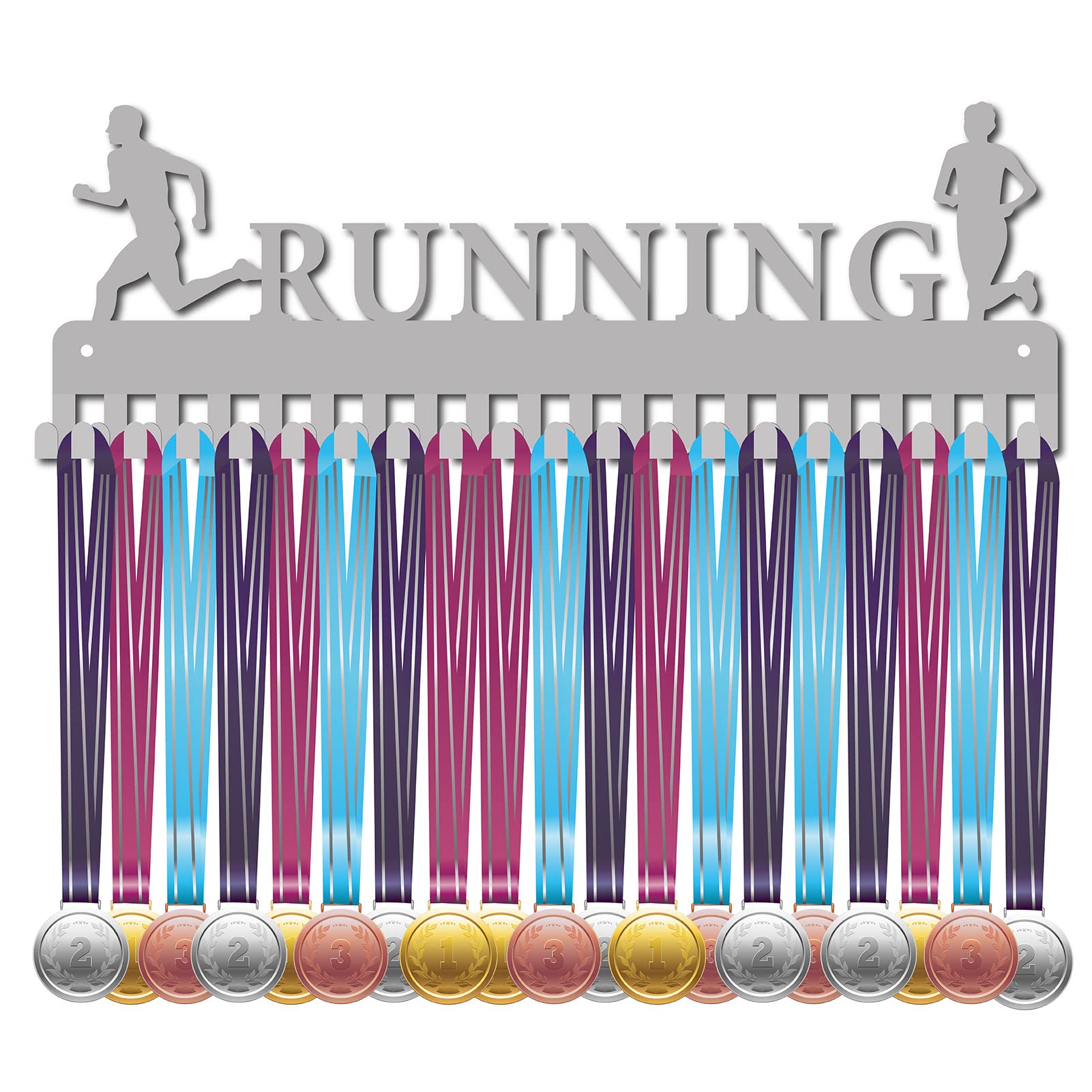 CREATCABIN Running Medal Holder Sport Runner Athlete Medals Hanger Display Stand Wall Mount Decor Holders for Runners Home Badge 20 Hooks Medalist Running Soccer Gymnastics Over 60 Medals, Silver