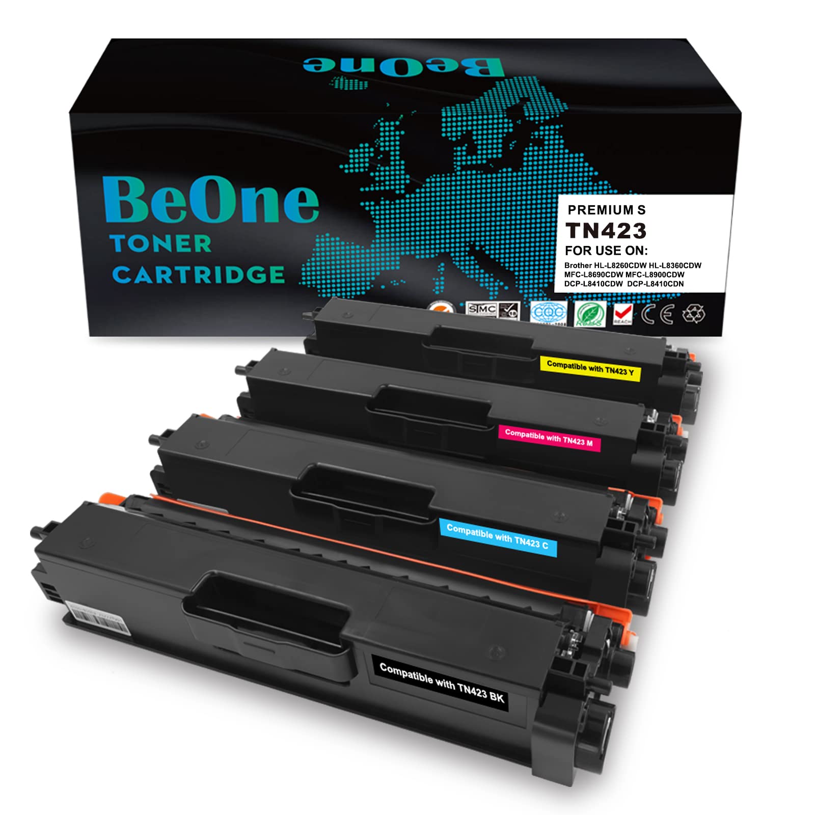 BeOne 4x Compatible for TN423 TN421 TN-423 TN-421 Toner Cartridge Compatible for Brother HL-L8260CDW HL-L8360CDW MFC-L8690CDW MFC-L8900CDW DCP-L8410CDW Printer (Black, Cyan, Yellow, Magenta)