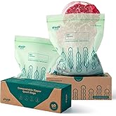 Fit Meal Prep 50 Pack 100% Compostable Food Storage Bags, 7 x 8" Resealable Freezer Bags Quart Size for Meat, Fruits, Plant-Based Sandwich Bag, ASTM D6400, US BPI & EU OK Compost Certified