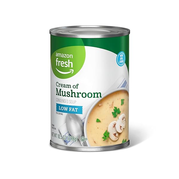AMAZON FRESH, CONDENSED LOW FAT CREAM OF MUSHROOM SOUP, 10.5 OZ (PREVIOUSLY HAPPY BELLY, PACKAGING MAY VARY)