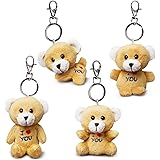 Bear of Allan Stuffed Animal Keychain Set, 4 Pcs Mini Teddy Bear Pack, I Love You Gift for Her, Assorted Gestures, Keyring Ch