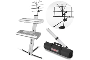 5 CORE 2 Tier Column Keyboard Stand Riser Piano Holder Heavy Duty Aluminium Built Attached Adjustable Music & Mic Stands Height 51.2 Inch for 61 76 88 Keys Foldable Easy to Carry in Bag KS C 2TD SLV