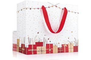 EUSOAR Christmas Extra Large White Gift Bags, 20 Pack 16x6x12 with Handles, Bulk Merchandise Retail Wrapping Bags for Christmas Eve, Grocery, Boutique, Party Favor, Business