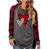 Buffalo Plaid T-Shirt for Women Faith Leopard Heart Long Sleeve Casual Tee Love garphic Funny Print Tops