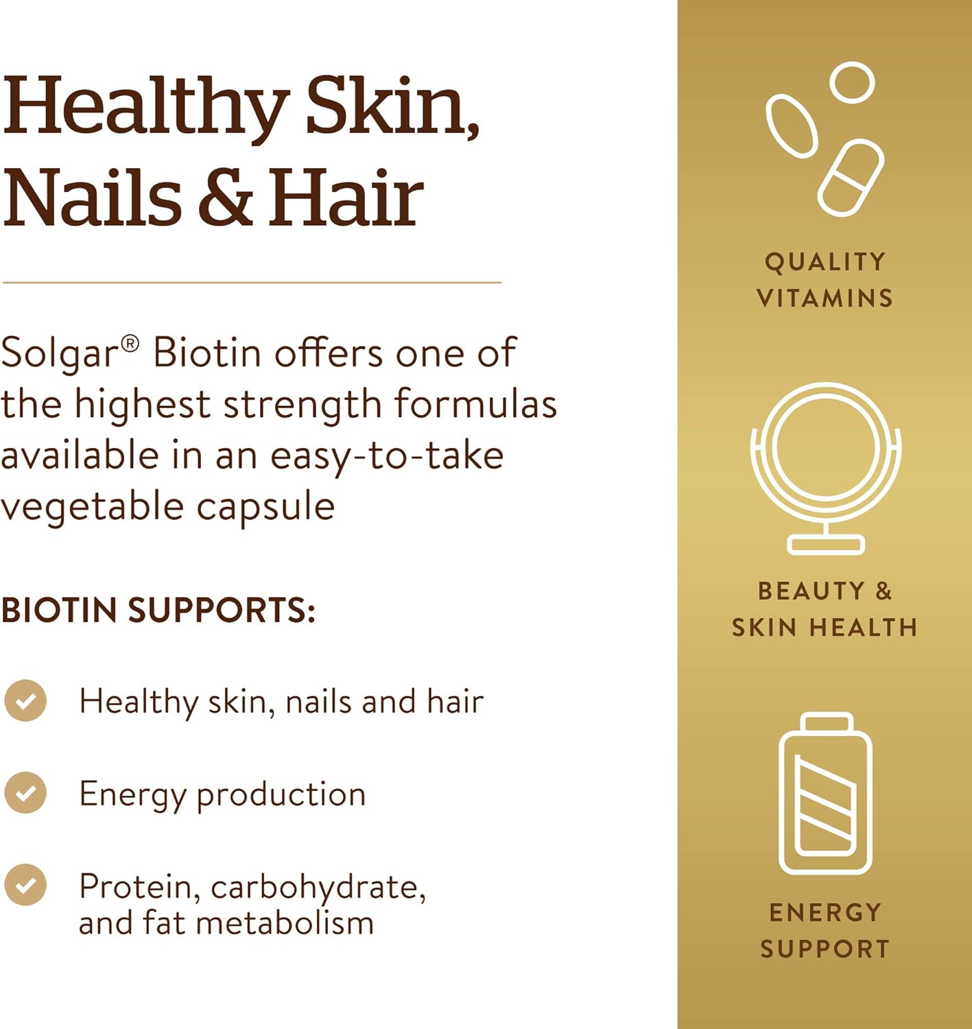 Solgar Biotin 10,000 mcg, 120 Vegetable Capsules - Energy, Metabolism, Promotes Healthy Skin, Nails & Hair - Super High Potency - Non-GMO, Vegan, Gluten Free, Dairy Free, Kosher - 120 Servings: Health & Personal Care