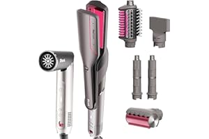 Shark FlexFusion Hair Straightener & Powerful Hair Dryer with Fusion Hair Brush, Ceramic Air Styler with Auto-Wrap Hair Curlers, Concentrator, & FrizzFighter, Ceramic Plates, Metallic Mist, HD651S