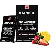 Gainful Pre Workout Powder with Natural Caffeine & L Theanine for Energy & Focus, L Citrulline & Beta Alanine for Endurance, BCAA's for Muscle Recovery, Vegan, Strawberry Lemonade, 10 Ct