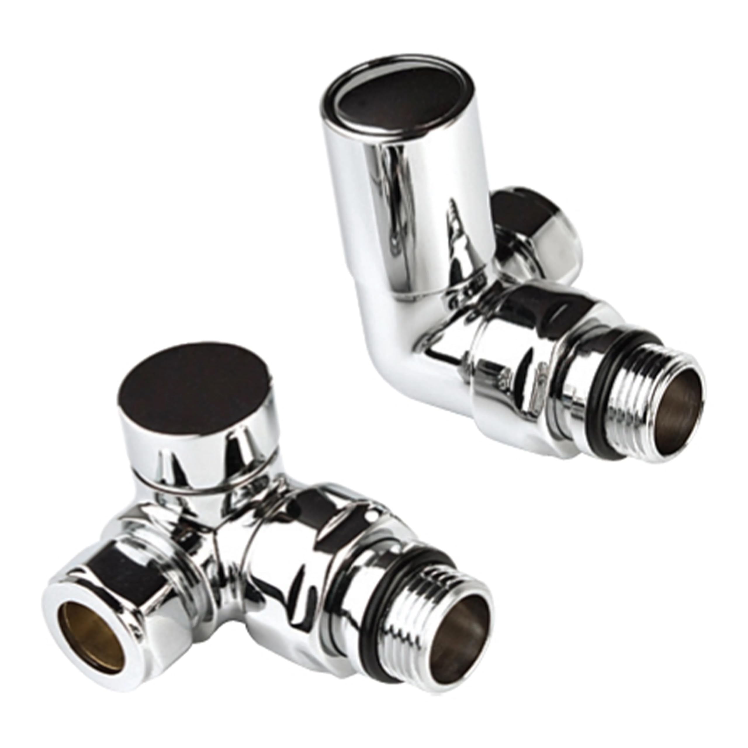 Round Corner Angled Chrome Valve Set Heated Towel Rail/Radiator Block Valves (Twin Pack) with Round Metal Handles Chrome Finish