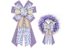 THREETOLS Large Purple Lavender Spring Bows for Wreath, Spring Vintage Butterfly Wreath Bows Idyllic Romantic Floral Bows for Front Door, Farmhouse Ornament Burple Tree Bows for Holiday Indoor Outdoor Decor