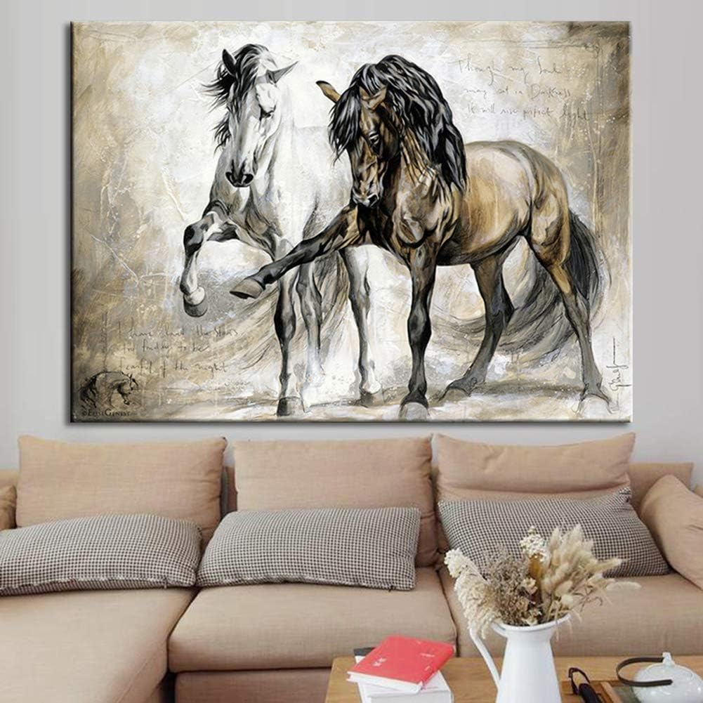 ZENDA Horse Portrait Painting Horse Canvas Art for Wall Decor Print Painting for Living Room Decoration Framed and Ready to Hang (Horse Playing, 47X31in)