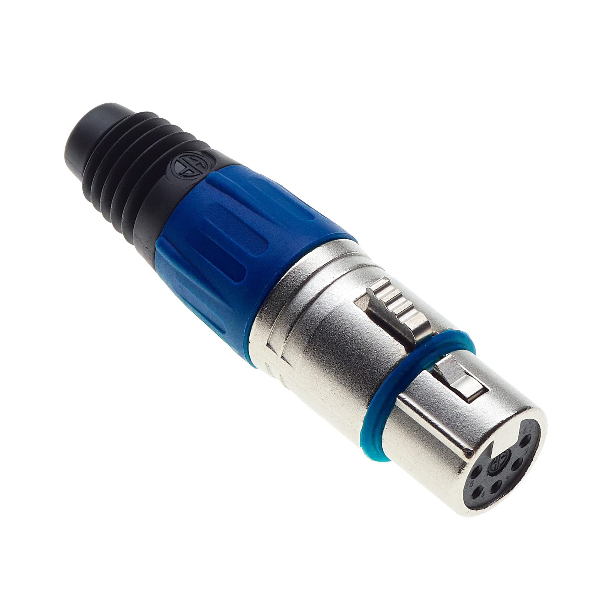 Keple 5 Pole XLR Socket, Blue - Female Audio Mic Microphone DMX Plug Jack Socket, Nicked-Plated Adapter, Metal Construction Connector With Plastic Housing