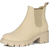 Athlefit Women's Chelsea Boots Fashion Lug Sole Chunky Heel Slip on Elastic Ankle Booties