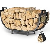 Elbourn Firewood Rack, 24 Inch Indoor Fireplace Log Holder with Carrier, Thickened Metal Rustproof Wood Storage Rack
