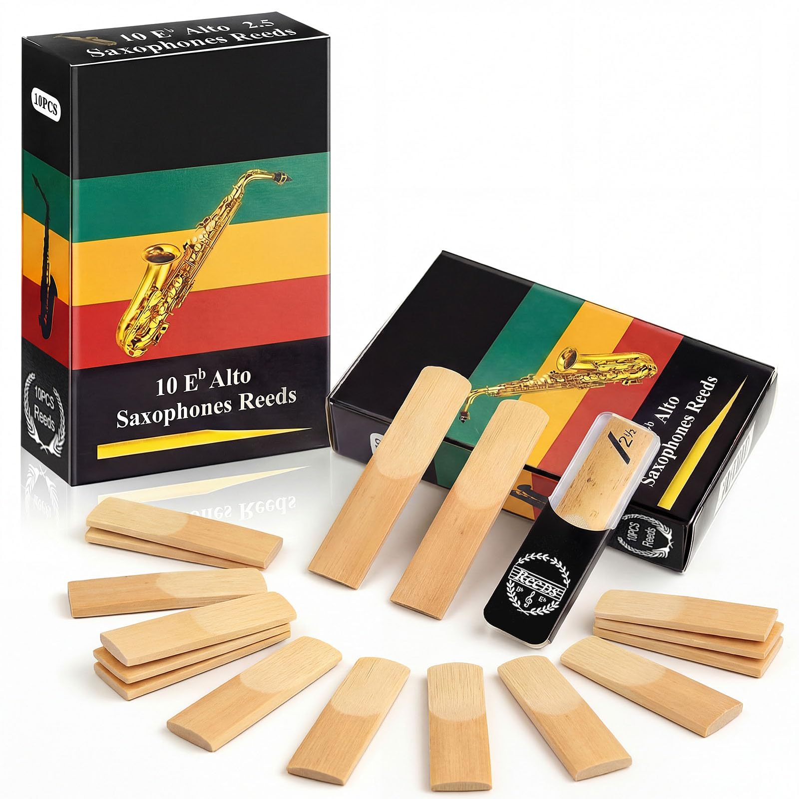 Yeshone 20 Pieces Alto Saxophone Sax Reeds Alto Saxophone Reeds Bamboo Saxophone Reeds with Individual Case for Clarinet Soprano or Alto Sax (2.5 in Strength)